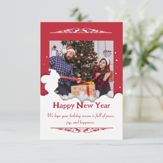Rotes Skript ein Foto Weihnachten , Weihnachtskart Karte (Stehend Vorderseite)
