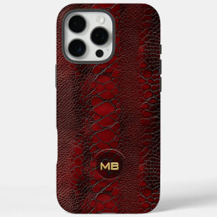Rotes Snakeskin Leder drucken Embosses Monogramm iPhone 16 Pro Max Hülle