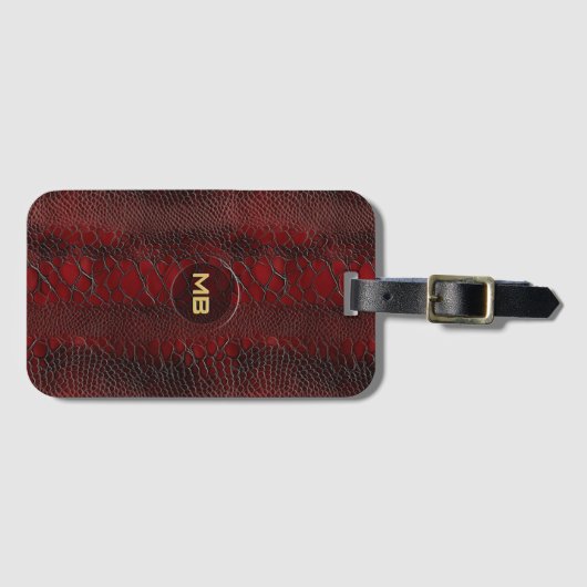 Rotes Snakeskin Leder drucken Embosses Monogramm Gepäckanhänger (Vorderseite (Horizontal))