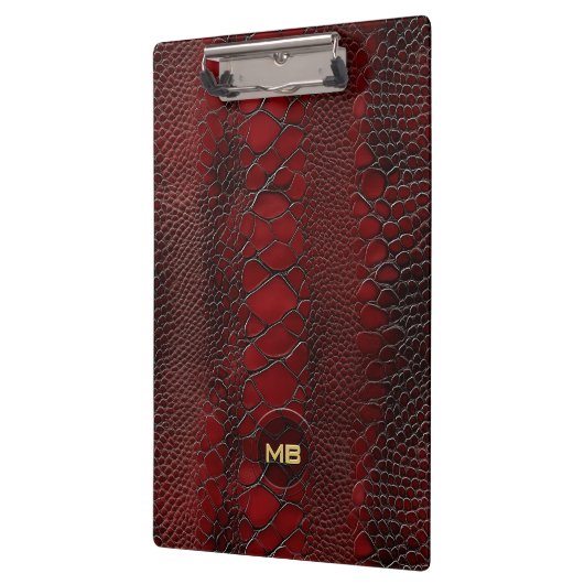 Rotes Snakeskin Leder drucken Embosses Monogramm Klemmbrett (Links)