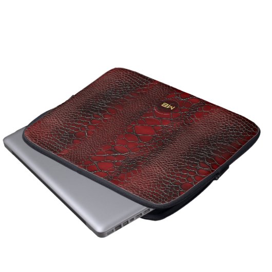 Rotes Snakeskin Leder drucken Embosses Monogramm Laptopschutzhülle (Vorne Knopf)