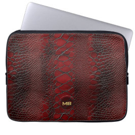 Rotes Snakeskin Leder drucken Embosses Monogramm Laptopschutzhülle