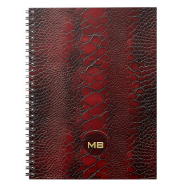 Rotes Snakeskin Leder drucken Embosses Monogramm Notizblock