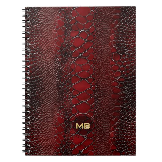 Rotes Snakeskin Leder drucken Embosses Monogramm Notizblock (Vorderseite)