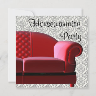 Rotes Sofa Damast Einweihungsparty Einladung
