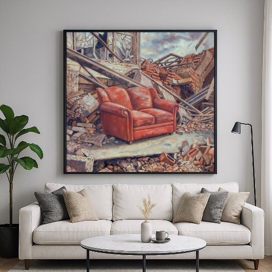 Rotes Sofa in Trümmern - Unerwartete Schönheit Kun Poster