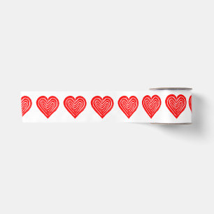 Rotes Spielkartensymbol Herzform Lino-Schnitt Satinband