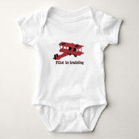 rotes Spielzeugdoppeldecker-Baby-Shirt