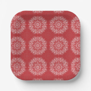 Rotes spirituelles indisches Mandala-Muster Pappteller