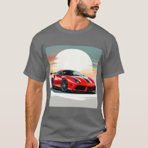 Rotes Sportauto bei lebendigem Sonnenuntergang T-Shirt