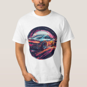 Rotes Sportauto im modernen surrealen künstlerisch T-Shirt
