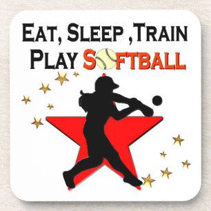 ROTES STAR EAT, SCHLAFEN, TRAIN SOFTBALL DESIGN GETRÄNKEUNTERSETZER