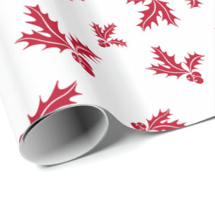 Rotes Stechpalmenzweig mit Beeren und Blättern Geschenkpapier