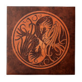 Rotes SteinYin Yang Phoenix Fliese (Vorderseite)