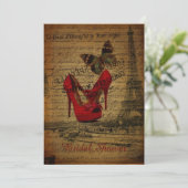 rotes Stiletteiffel-Turmparis-Brautparty Einladung (Stehend Vorderseite)