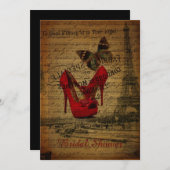 rotes Stiletteiffel-Turmparis-Brautparty Einladung (Vorne/Hinten)