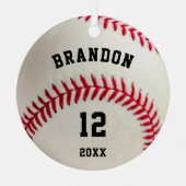 Rotes Stitching im Baseball-Foto Personalisiert Ornament Aus Metall (Vorderseite)