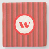 Rotes Streifen-Monogramm im Country-Stil Steinuntersetzer (Vorderseite)