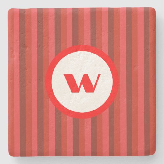 Rotes Streifen-Monogramm im Country-Stil Steinuntersetzer (Vorderseite)