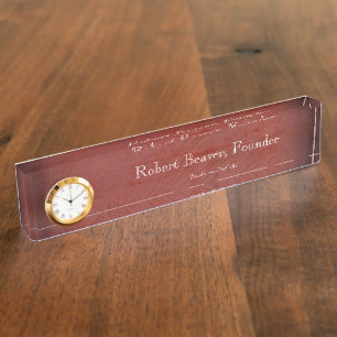 Rotes Stuck-Desk Namensschild mit Uhr Namensplakette
