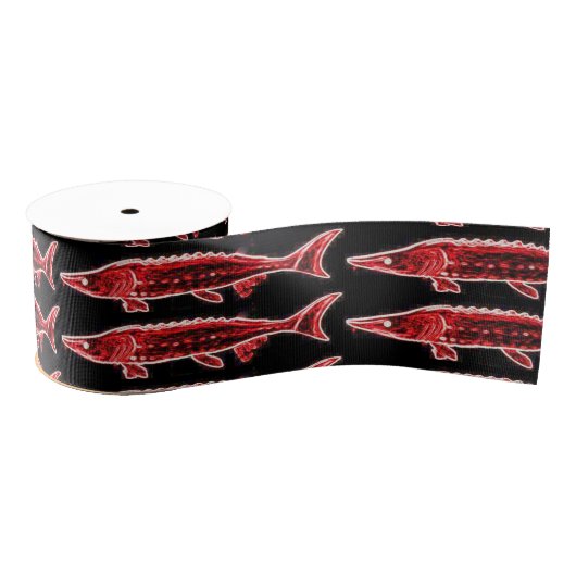 rotes sturgeonson auf Schwarzem Ripsband (Spule)