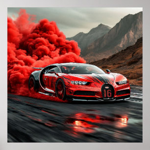 🔥 Rotes Supersportwagen-Rauch-Drift-Geschwindigke Poster