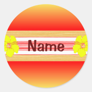 Rotes Surfboard für hawaiianischen Hibiskus Runder Aufkleber