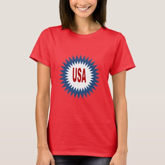 Rotes T-Shirt Frau Sonne USA (Vorderseite)