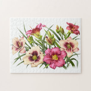 Rotes Taglilienbouquet Botanische Kunst Puzzle