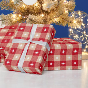 Rotes Tan-Büffel-Karo-Ländlich-Rustikal-Weihnachte Geschenkpapier