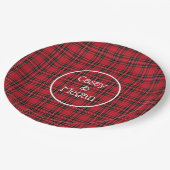 Rotes Tartan-Karo-Papiertablett Pappteller (Schrägansicht)