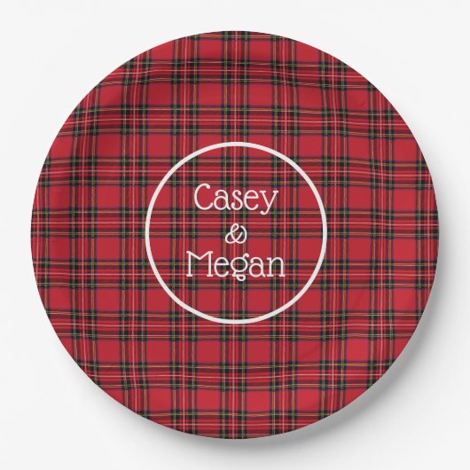 Rotes Tartan-Karo-Papiertablett Pappteller (Vorderseite)
