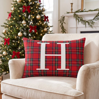 Rotes Tartan-Karo personalisiertes Monogramm Weihn Lendenkissen