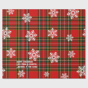 Rotes Tartan-Weihnachten mit weißen Schneeflocken Geschenkpapier