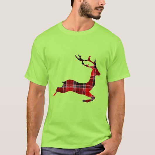 Rotes Tartanren Scottish-Weihnachten T-Shirt (Vorderseite)