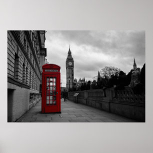 Rotes Telefonhäuschen in London Poster Druck