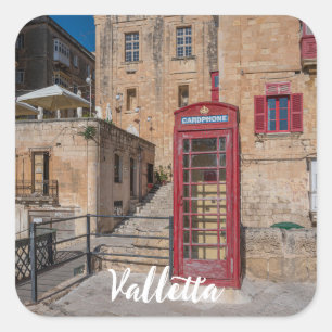 Rotes Telefonhäuschen in Valletta Malta Quadratischer Aufkleber