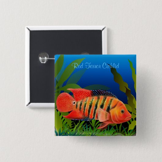 Rotes Terror Festae Cichlid-Button Button (Vorne & Hinten)