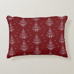 Rotes Toile De Jouy Coquette Weihnachtslaub Dekokissen