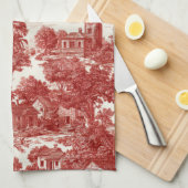 Rotes Toile-Landmotiv (8) Geschirrtuch (Viertel Falte)