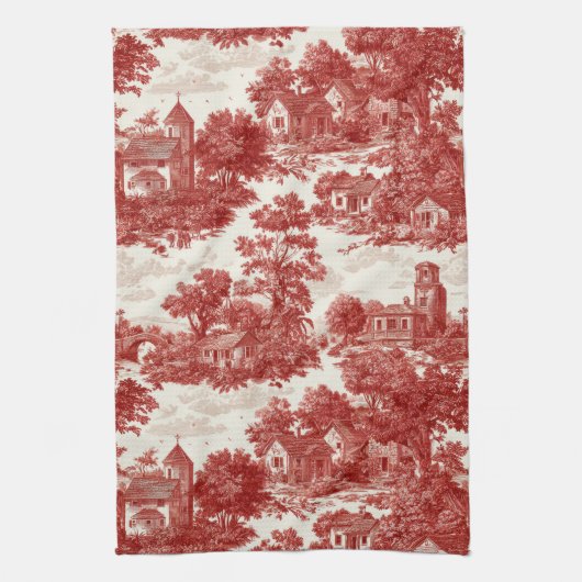 Rotes Toile-Landmotiv (8) Geschirrtuch (Vertikal)