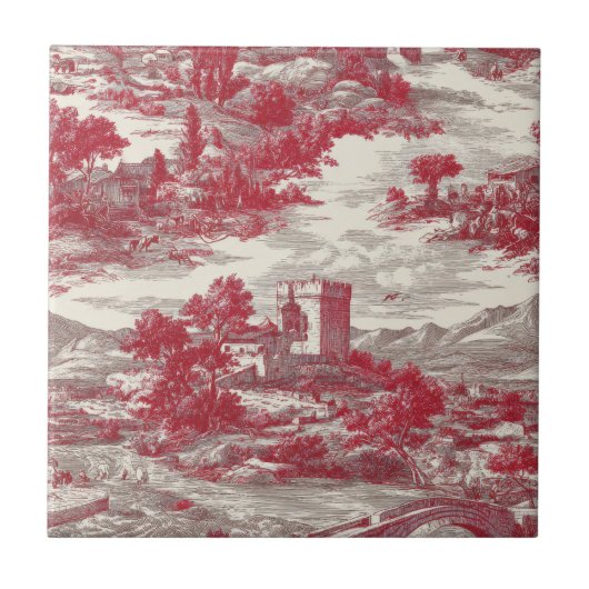 Rotes Toile-Landschaftsszenario Fliese (Vorderseite)