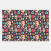 Rotes Totenkopf-Blumenmuster Geschenkpapier Set (Vorderseite)