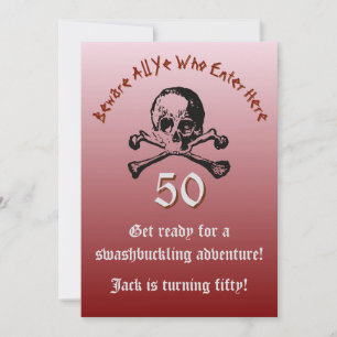 Rotes Totenkopf-Piratenschiff zum 50. Geburtstag Einladung