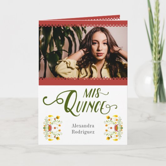 Rotes traditionelles mexikanisches Foto Quinceaner Einladung (Vorderseite)