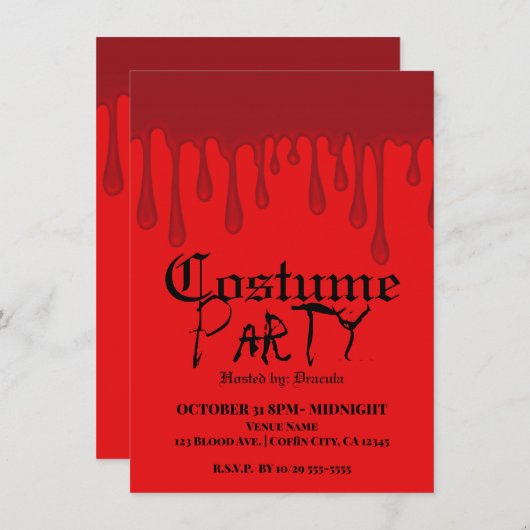 Rotes Tropfen Blut Tropfen Halloween Kostüm Party Einladung (Vorne/Hinten)