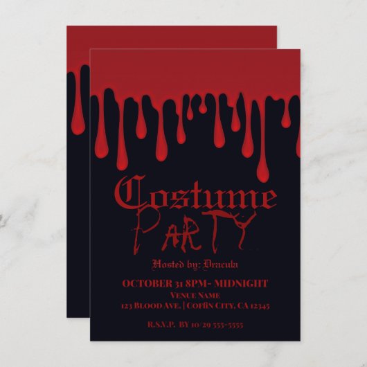 Rotes Tropfen Blut Tropfen Halloween Kostüm Party Einladung (Vorne/Hinten)