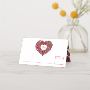 Rotes Tulpenherz zeichnend Monogramm Hochzeit Platzkarte