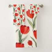 Rotes Tulpenmuster Badhandtuch Set (Insitu)