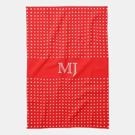 Rotes Tupfenmuster-Monogramm Geschirrtuch (Vertikal)